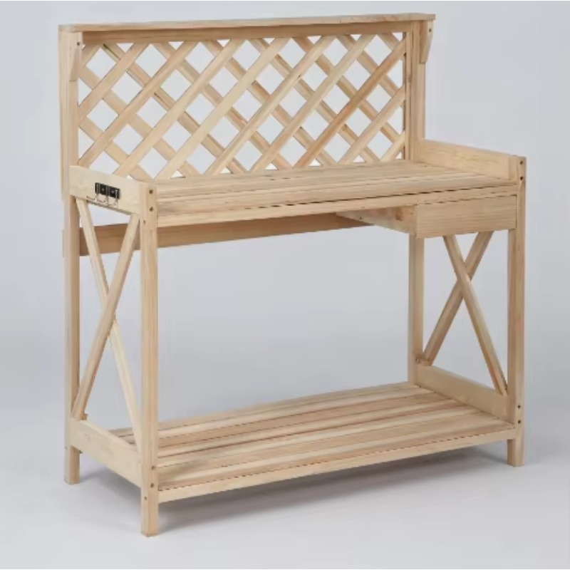 Woodworking Work Table - 공장 직판 천연색 나무 화분대(수납 선반,
