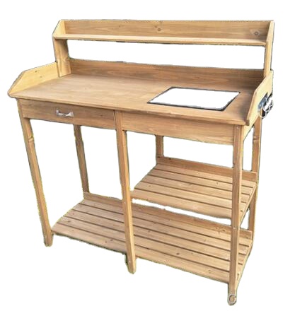 Woodworking Work Table - 싱크대가 있는 나무 재질의 화분 작업대,