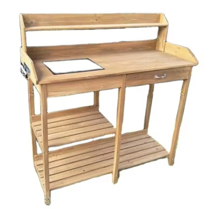 싱크대가 있는 나무 재질의 화분 작업대, 선반이 있는  - Woodworking Work Table 리뷰 및 가격